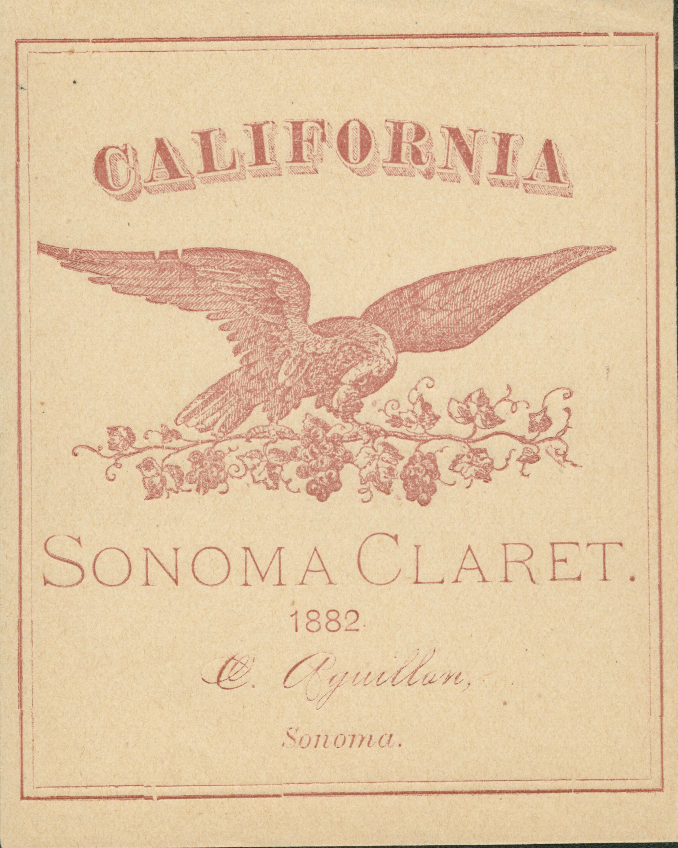 This wine label shows an eagle perched on a grapevine bough